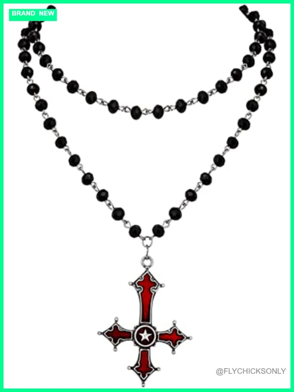 Gothic Layered Upside Down Cross Necklace Zinc Alloy Onyx Beaded Choker